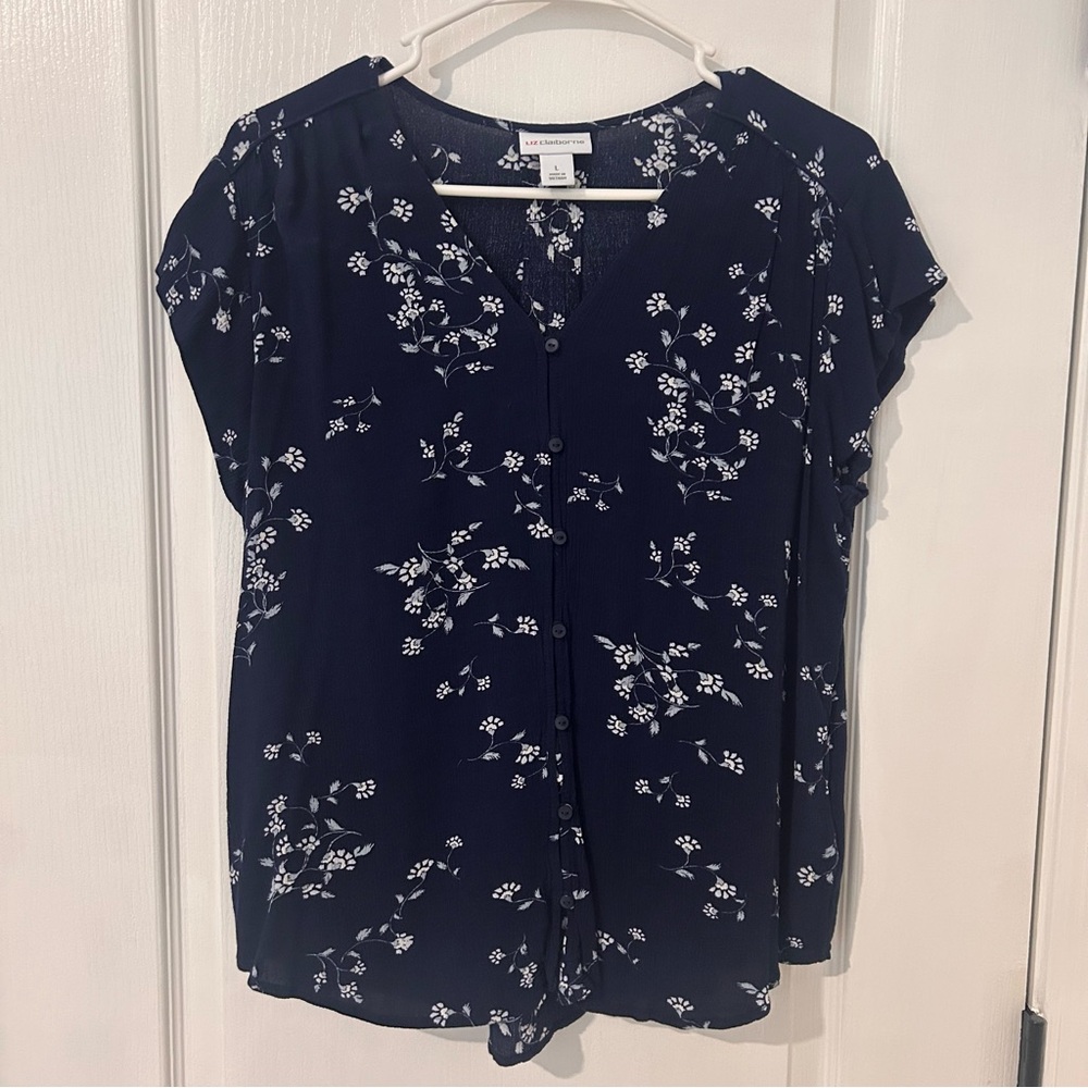 Liz Claiborne Women’s  Navy Floral Blouse